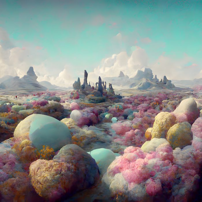 AI generated image of a colorful futuristic dreamy landscape
